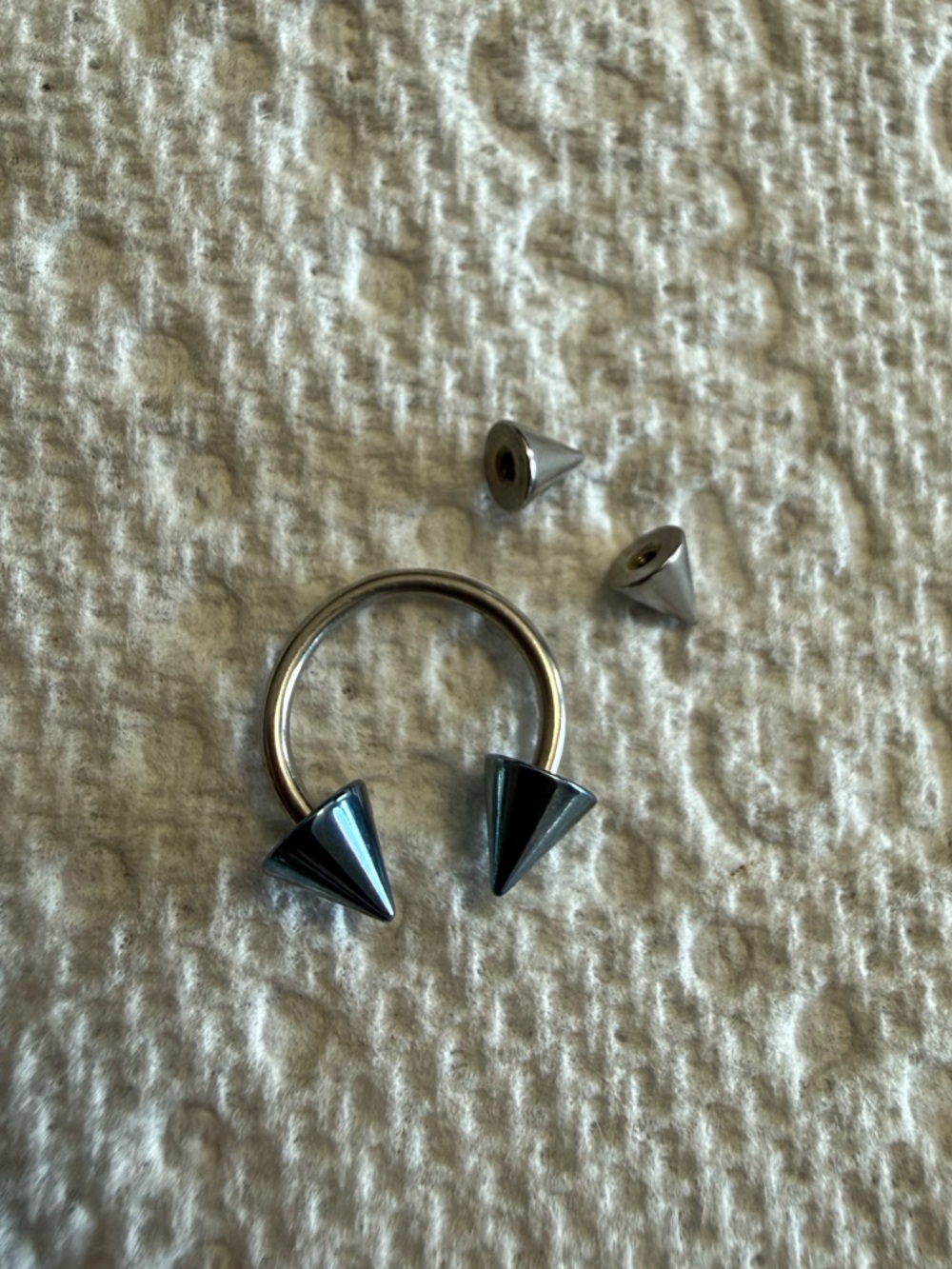 Titanium Horseshoe Circular Barbell with Blue and Silver Spike Ends Earring